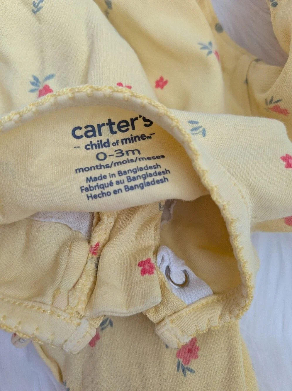 NEW Carter's 0-3M Yellow Floral Footed One-Piece with Pink Heart
